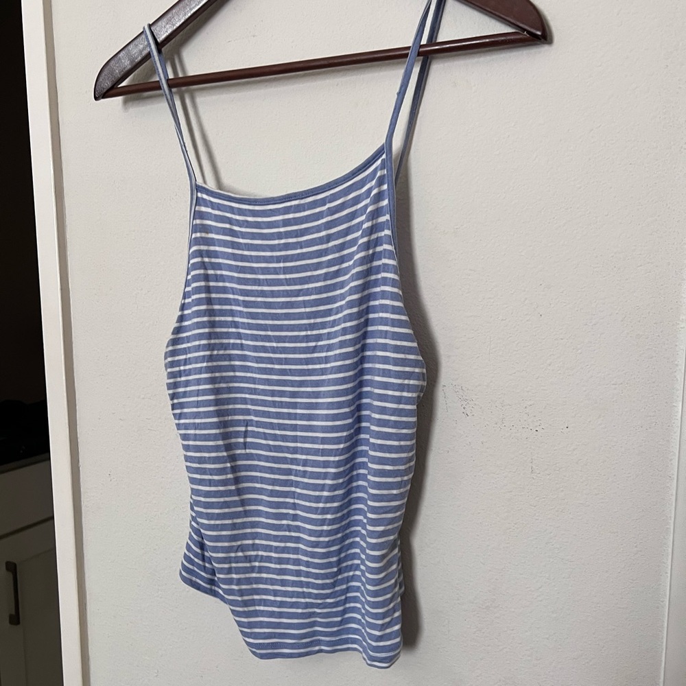 american eagle striped blue tank